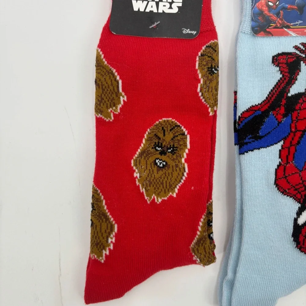 Mens Novelty Crew Socks Bundle 3pk Star Wars‎ Spider-Man Starburst Size 6-12 NEW